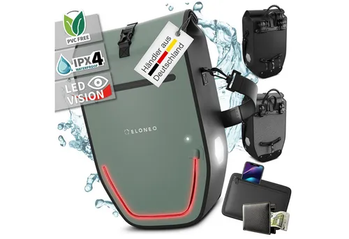 ELONEO Fahrradtasche für Laptop wasserdicht mit LED, 28L in grün von ELONEO