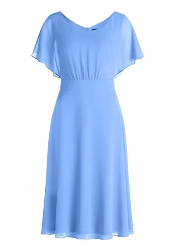 Vera Mont Cocktailkleid Damen kurzarm Raffung blau S (36) - Elegantes Cocktailkleid in Paris Blue mit femininer Raffung. Aus pflegeleichtem Chiffon für einen perfekten Auftritt bei besonderen Anlässen. Größe 36, mit kurzem Arm und ausgestellt geschnitten.