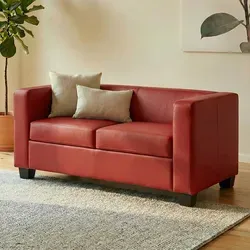 2er Sofa Couch Loungesofa Lille ~ Leder, rot - Elegantes 2er Sofa aus hochwertigem beschichtetem Spaltleder, ideal für entspannte Stunden. Stabile Rahmenbauweise und vielseitig kombinierbar mit weiteren Teilen des Sets.