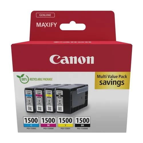 Canon PGI-1500 BK C M Y - 4er-Set Original-Druckerpatronen, bis zu 1.700 Seiten für MAXIFY-Drucker geeignet