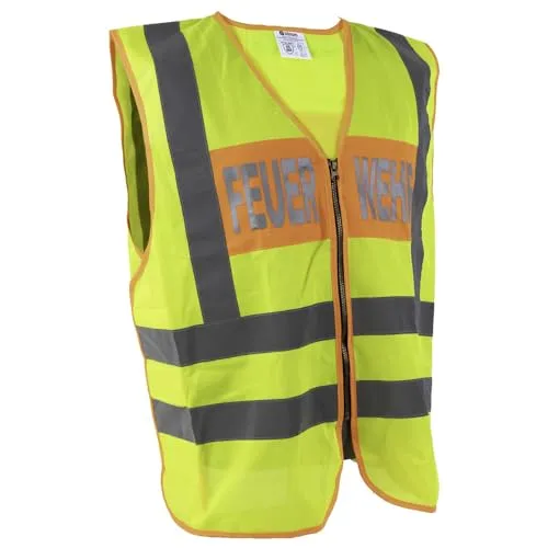 Dönges Signalweste Feuerwehr - Hochsichtbare Warnschutzweste - Warnweste in leuchtgelb mit orangefarbener Saumeinfassung, ideal für Einsatzkräfte. Erfüllt EN ISO 20471 Klasse 2 für optimale Sichtbarkeit.