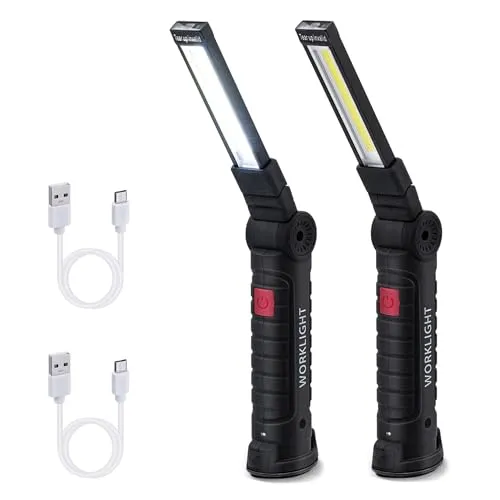 Tolesum 2 Stück LED Arbeitsleuchte Werkstattlampe,Taschenlampe Werkstatt Handlampe,Wiederaufladbare USB Inspektionsleuchten mit Magnet und Haken für Auto Reparatur Camping Notfall