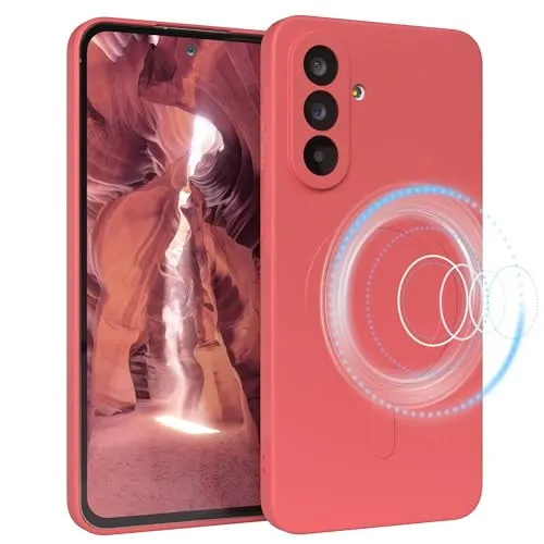 EAZY CASE - Silikonhülle magnetisch für Galaxy A56 Hülle Silikon Rot weich stoßfeste Magnet Handyhülle Schutzhülle mit Kameraschutz Dünn Schutz Cover TPU Bumper in Pastell Hellrot