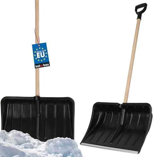 KOTARBAU® Schneeschaufel Schneeschieber 54cm mit Holzstiel Verstärkt Kunststoff Schild mit Metallbeschlag mit Ergonomischem Griff Schwarz 120 cm