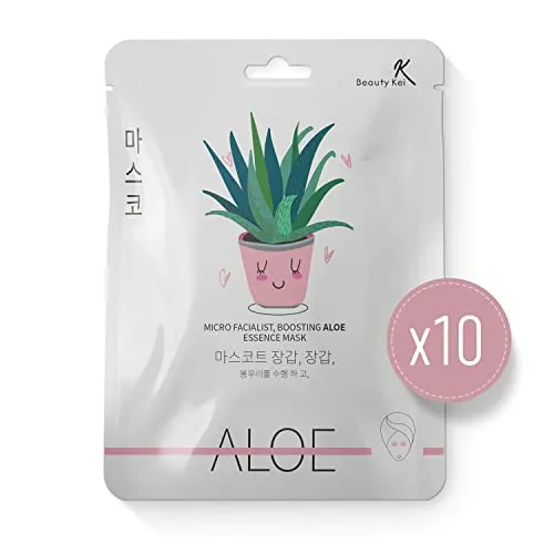 Beautykei Aloe Vera Maske 10er Pack-feuchtigkeit Anti-aging Beruhigend Hypoallergen mit Echten Bestandteilen Tolle Gesichtsmaske für Die Hautpflege