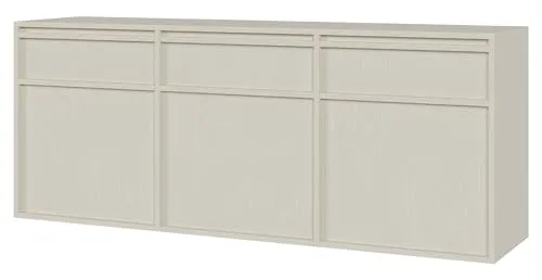 Selsey Evo - Hängendes Sideboard 3-türig mit 3 Schubladen, Hellbeige, 154 cm - Elegantes hängendes Sideboard für minimalistische Räume. Bietet viel Stauraum und vergrößert optisch kleine Räume. Ideal für Wohn-, Schlaf- oder Küchenbereiche.