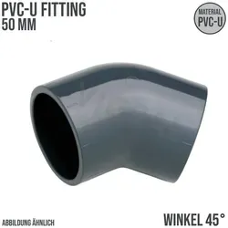 mm PVC Klebe Fitting Winkel 45° Muffe Verbinder - PN 16 bar 50