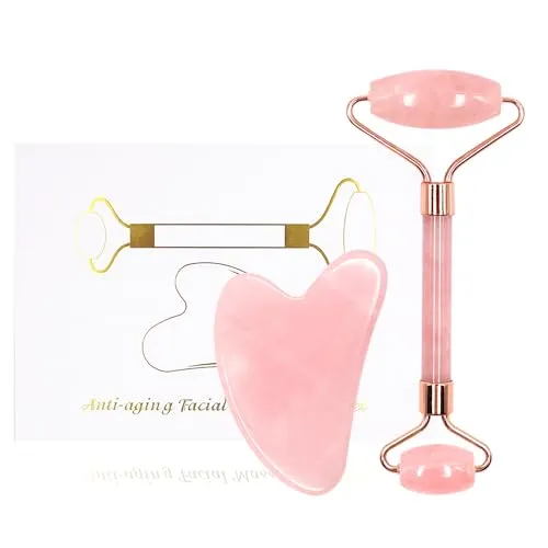 Gua Sha-Massage-Kits, Natürlicher Jade Massageroller,Guasha aus Jade Stein - Gesichtsmassage Für Augenschwellungen Hautstraffung von Gesicht,Jade Roller Rosenquarz Guasha Stein Massage Werkzeug
