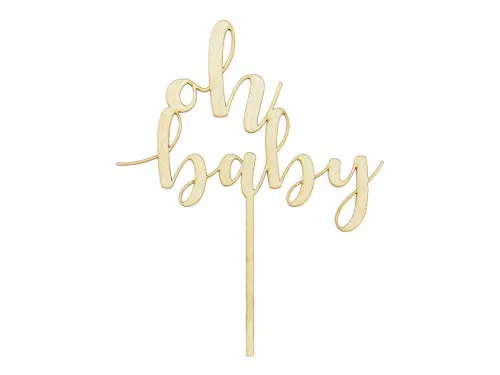 PartyDeco Hölzerne Topper Oh Baby - 17cm Tortendekoration für Baby Dusche und Geschlecht Reveal, elegant und vielseitig für jeden Anlass