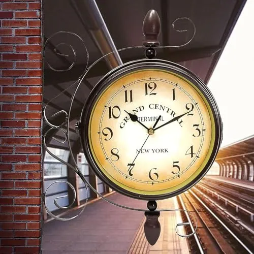 ConBlom Doppelseitige Bahnhofsuhr im Retro Design