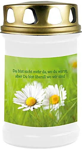 HS Candle Grabkerze Grablicht (Gänseblümchen) - ca 48h / 2 Tage Brenndauer je Kerze (14,5cm, Ø 7cm) - versch. Designs