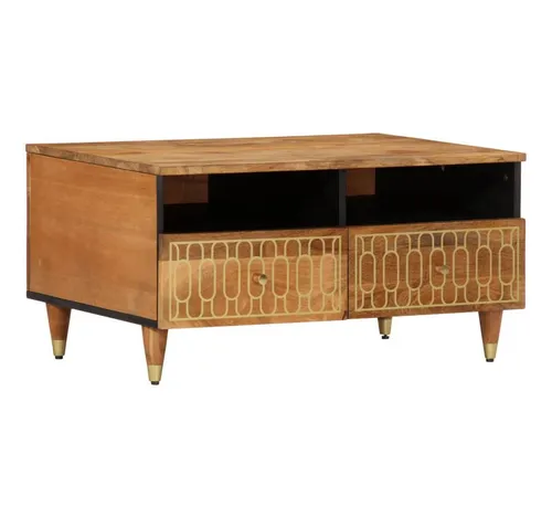furnicato Couchtisch aus Vollholz mit Eisenbeinen, 80x54x40 cm - Stilvoller Couchtisch aus massivem Vollholz mit stabilen Eisenbeinen. Ideal für Ihr Wohnzimmer, bietet er ausreichend Platz für Getränke und Deko. Jedes Stück ist ein Unikat mit einzigartiger Maserung.