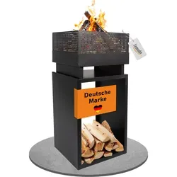 Lemodo Feuerkorb mit Holzlager – 85,5 cm hoch