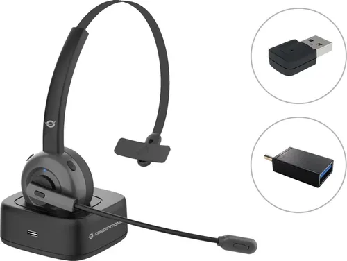 Conceptronic POLONA03BDA Headset Wireless Bluetooth - Kabelloses On-Ear Headset mit Bluetooth 5.0, ideal für Computeranwendungen. Genießen Sie klaren Sound und eine beeindruckende Geräuschunterdrückung.