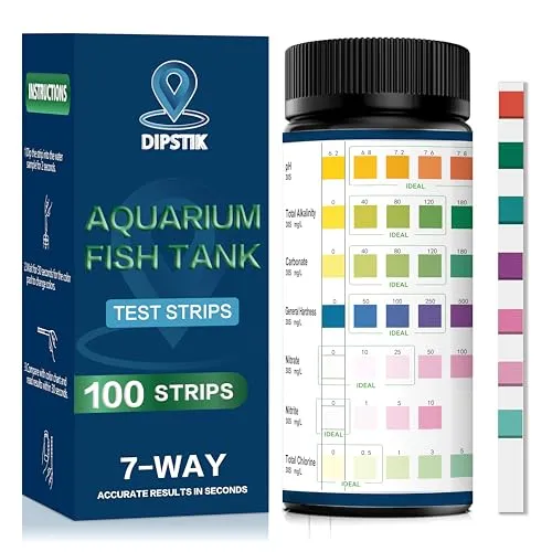 in1 Aquarium Teststreifen,100 Stück, Aquarium-Test-Set für Fischteich,Süßwasser,Gesamtalkalität,Gesamthärte, Karbonat,Nitrat, Nitrit, Cl2, pH 7