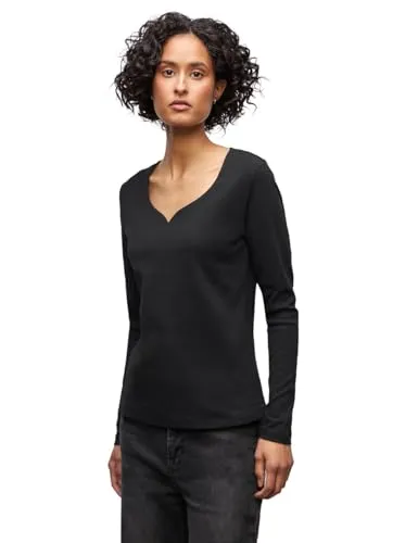 Street One Shirt mit Herzausschnitt Black 40 - T-Shirt für Damen mit Rippstruktur und Herzausschnitt, ideal für vielseitige Outfits. Maße bei EU-Größe 38: Brustweite 44,5 cm, Armlänge 61 cm, vordere Länge 62 cm.
