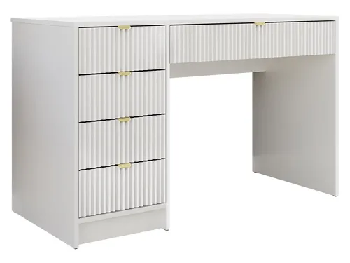 MIRJAN24 Schminktisch Tireno - Eleganter Schreibtisch mit 5 Schubladen - Kinderschreibtische mit stilvollem Design in Weiß Velvet und edlen Aluminiumgriffen in Gold. Ideal für kreative Bereiche und sorgt für Ordnung.