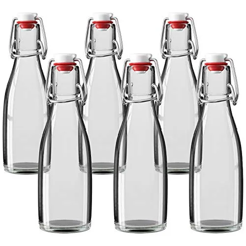 Wellgro 200 ml Glasflasche mit Bügelverschluss - 5,5 x 19 cm (ØxH) - Glas Flasche klar - Porzellanverschluss - Bügelverschlussflasche - verschiedene Mengen wählbar, Stückzahl:6 Stück