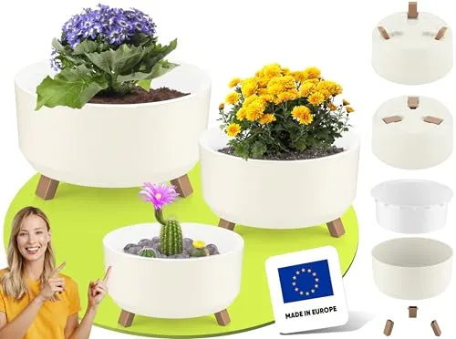 uandu 3er Blumentopf Set, 3 Größen, BPA frei Kunststoff Blumenständer fürs Zuhause, Plant Pot, übertopf, Flower Pot, Pflanzkübel, Pflanztöpfe, Blumentöpfe, Blumentopf Gross, Pflanzentopf Groß