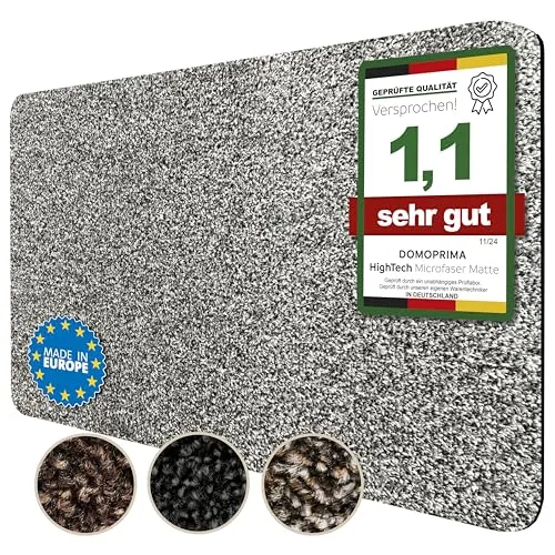 DOMOPRIMA Mikrofaser Fußmatte waschbar rutschfest extra saugfähig & flach – antibakteriell, für Innenbereich & Außenbereich (Grau, 75x50 cm)
