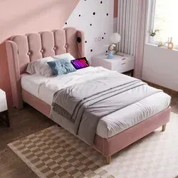 STILVORA Polsterbett 90x200cm Einzelbett mit USB Typ-C Ladefunktion,Jugendbett mit Lattenrost,Samt,Rosa(mit Matratze) - Rosa