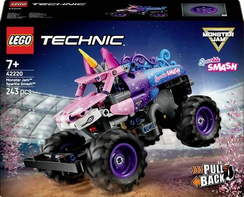 LEGO TECHNIC Monster Jam Sparkle Smash (42220) – Rückziehmotor - Erlebe den aufregenden Monster Jam mit dem LEGO TECHNIC Sparkle Smash (42220)! Dieser detailreiche Einhorn-Monstertruck mit Rückziehmotor begeistert Kinder ab 7 Jahren und fördert kreatives Bauen sowie technisches Verständnis.