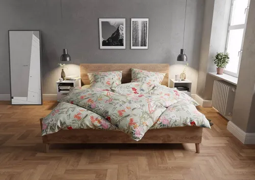 BETTWAESCHE-MIT-STIL Tropical Flowers Bettwäsche - Bettwäsche-Set 2-teilig aus hochwertigem Mako-Satin, mint mit blumigem Design, pflegeleicht und ideal für einen stilvollen Schlafbereich.