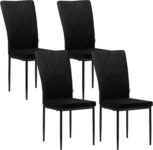 WOLTU Esszimmerstühle 4er Set - Samtstuhl mit Rückenlehne & Metallbeinen, Schwarz - Esszimmerstühle: Ergonomischer Samtstuhl mit hoher Rückenlehne und stabilen Metallbeinen, ideal für Komfort und Stil in jedem Raum.