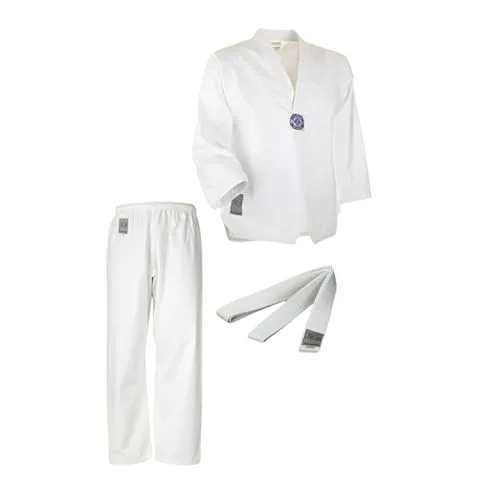 Ju-Sports Taekwondo Anzug Bonsai Weiß 130 I Dobok Taekwondo speziell für Kinder I Taekwondo Kimono inkl. weißem Gürtel I Hose mit Kickzwickel I 100% Baumwolle