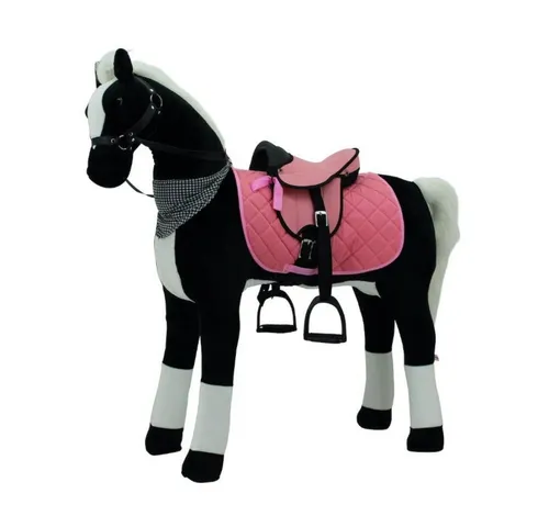 Sweety Toys Plüsch Stehpferd XXL - Stabil und Sicher - Schwarzes Riesenpferd mit stabiler Stahlunterkonstruktion, Höhe 125 cm. Inklusive Reitsattel und Steigbügeln, ideal für sicheres Spielen. Belastbar bis 100 kg, sorgt für langanhaltenden Spaß!