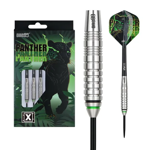 One80 Panther-X Steeltip Dartset 23g Silber Steeldarts - Hochwertiges Steeldart-Set mit 23g Darts aus Wolfram für präzise Würfe und langlebige Qualität. Ideal für leidenschaftliche Dartspieler.
