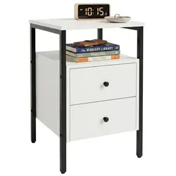 Relaxdays Nachttisch mit 2 Schubladen in Weiß und Schwarz - Praktischer Nachttisch mit 2 Schubladen und Ablagefläche für Bücher oder Wecker. Der elegante Materialmix verleiht Deinem Schlafzimmer einen modernen Look und bietet viel Stauraum für persönliche Utensilien.