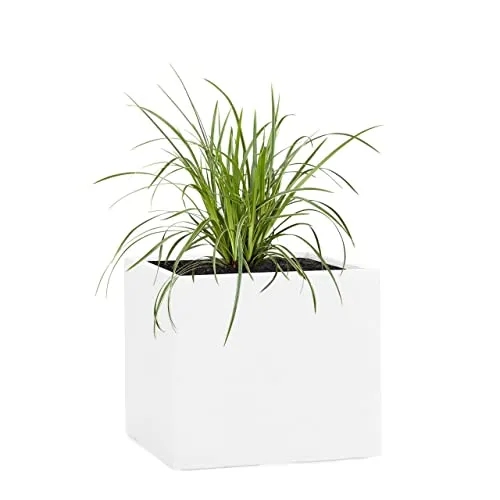 Pflanzwerk® Pflanzkübel Fiberglas Weiss Cube 23x23x23cm *Frostbeständige Blumenkübel* *Deutsche Premiumqualität* *Lotus-Effekt Imprägnierung*
