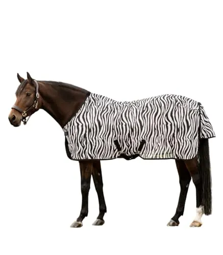 Waldhausen Fliegendecke Zebra 105 cm - Fliegenschutz für Pferde, aus feinmaschigem Material mit Kreuzgurten und einem attraktiven schwarz-weißen Zebra-Design, das Insekten abweist.