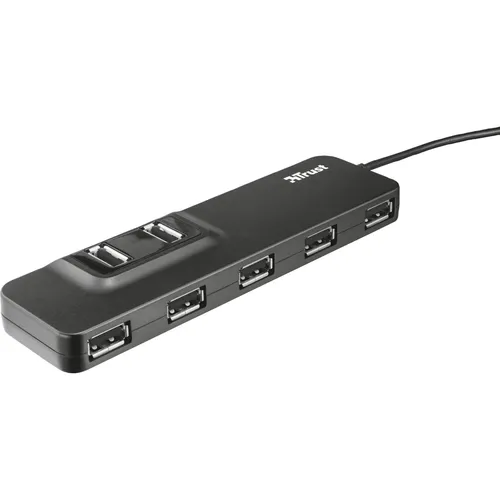 Trust Oila 7-Port USB 2.0 Hub - USB-Hub mit 7 Anschlüssen, ideal zur Erweiterung Ihrer Geräteverbindungen und perfekt für Gaming-Setups oder Workstations.