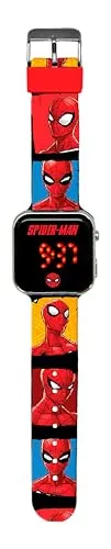 Kids Licensing LED-Digitaluhr für Kinder mit Charakteren hat Zeit-, Datums- und Armbandfunktionen, LED-Uhr Spiderman, Spiderman, Mehrfarbig