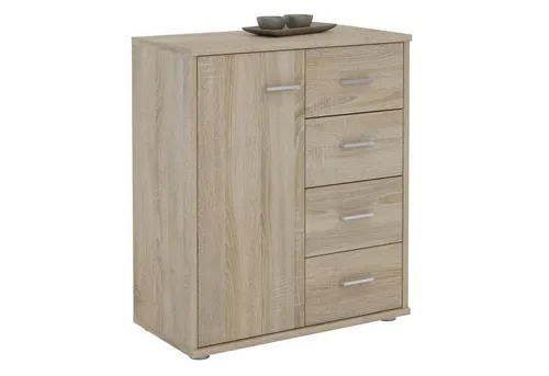 CARO-Möbel TIRANO Highboard Kommode - Stylische Kommode in Sonoma Eiche mit 1 Tür und 4 Schubladen, bietet flexiblen Stauraum und elegantes Design für jeden Raum.