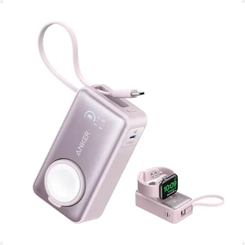 Anker MagGo Powerbank für Apple Watch - 10.000mAh, offiziell zertifiziert, kompakt und ideal für iPhone 15, lädt Apple Watch in 30 Minuten auf 47%