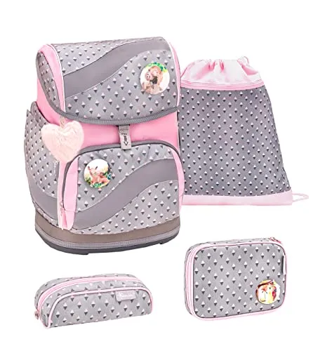 BELMIL Schulranzen Set Smarty Favourite Pet - Schulranzen Set für Mädchen, atmungsaktiv und gepolstert mit AGR-Zertifizierung für gesunde Rückenhaltung, inklusive Federmäppchen und Turnbeutel.