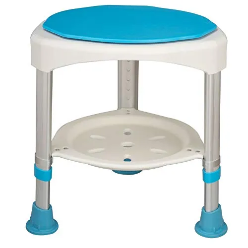 AUFUN Duschhocker Duschstuhl 45-57cm Höhenverstellbar und 360° Drehbar Badsitz Blau Duschhilfe Anti-Rutsch Badsitz aus Alu und Kunststoff für Alter, Schwangere
