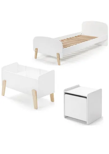 aufm Kessel Jugendzimmer-Set Karilynn 3-teilig - Komplettes Kinderzimmer-Set in Weiß mit Retro-Optik. Bestehend aus Einzelbett, Nachtkonsole und Spielkiste. Hochwertige Verarbeitung und einfache Montage für ein stilvolles und funktionales Kinderzimmer.