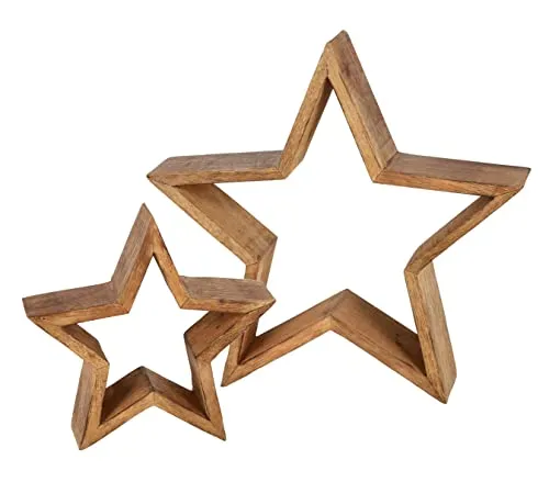Mango Holz Stern 2er Set - Festliche Deko für Ihr Zuhause - Weihnachtlicher Zierschmuck: 2 dekorative Sterne aus naturbelassenem Mango Holz, ideal als Tisch- oder Fensterbankdekoration für eine festliche Atmosphäre.