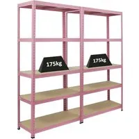 PROREGAL Mega Deal 2x Schwerlastregal PINK LADY - Werkstatteinrichtung: Spar-Set aus 2 Regalen mit 175 kg Fachlast pro Ebene, elegantes pinkes Design und einfache Steckmontage in 20-30 Minuten.