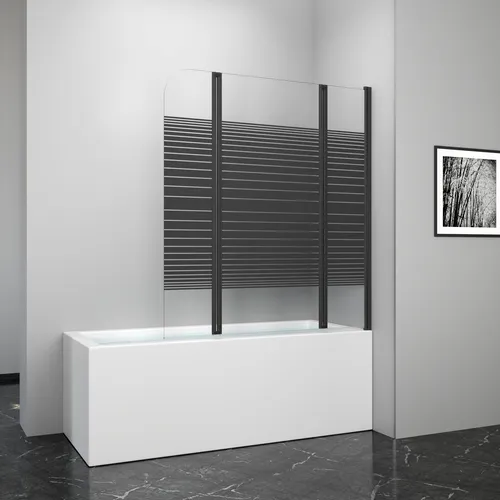 Marwell Black Lines Badewannenaufsatz 125 x 140 cm - Duschwand 3-teilig in matt schwarz, faltbar aus 4 mm Einscheibensicherheitsglas, ideal für stilvolle Badezimmer und hohe Stabilität durch versteckte Profile.