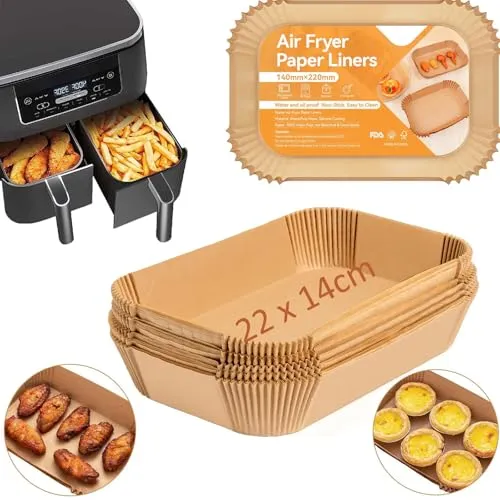 Leylve 125 Stück Backpapier für HeißLuftfritteuse Dual Zone, 22 * 14cm Airfryer Backpapier, Heißluftfritteuse Zubehör Kompatibel mit Ninja AF300EU AF400EU, Princess und Anderen Dual Zone Air Fryer