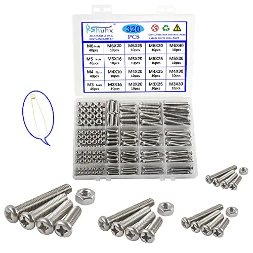 Rshuhx M3 M4 M5 M6 Schrauben und Muttern Set 304 Edelstahl A2 Linsenkopfschraube Kreuz Runder Kopf Mechanische Schraube Pan Head Bolzen Maschinenschrauben mit Aufbewahrung Box
