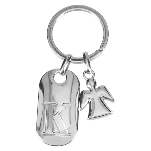 Depesche 11800-012 Silberner Schlüsselanhänger mit Buchstabe K und Schutzengel, Zinklegierung, inkl. farbigem Samtbeutel