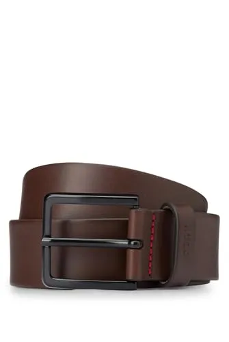 HUGO Herren gionio_sz40 Gürtel, Dunkelbraun 202, 85 EU - Hochwertiger Herren-Gürtel mit mattem Blaugrau-Futter, ideal für Freizeit und Wochenendausflüge. Stilvolle Logo-Prägung und 4 cm Breite für perfekten Sitz.