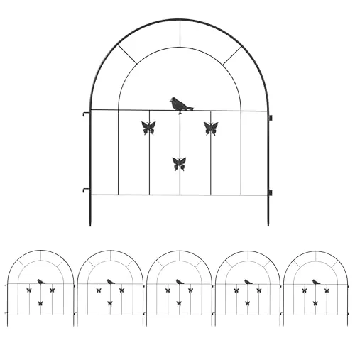 Outsunny Gartenzaun 300Lx1Wx70Hcm - Schwarz - Gartenzäune aus pulverbeschichtetem Stahl, wetterfest und dekorativ mit Schmetterlingen und Vögeln, ideal für den Schutz Ihrer Blumen und zur Gestaltung Ihres Außenbereichs.
