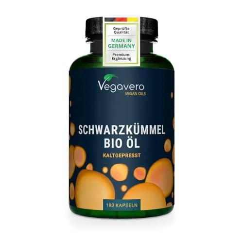 Bio Schwarzkümmelöl Kapseln 1000 mg | Vegane Premiumqualität - Omega-6 Öl mit 1000 mg ägyptischem Schwarzkümmelöl, reich an Linolsäure und Thymoquinon, in veganen Kapseln ohne Gelatine, hergestellt in Deutschland.